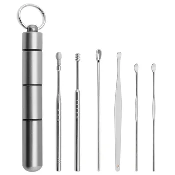 

6pcs/set Ear Cleaner Kits Stainless Steel Earpick Wax Remover Curette Ear Pick Ear Cleaner Spoon Spiral Ear Clean Tool