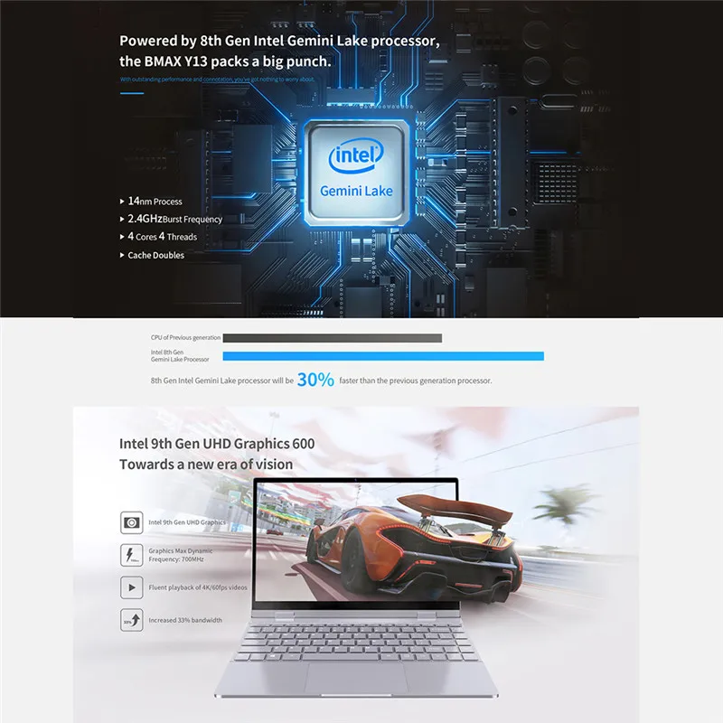 Ультратонкий ноутбук BMAX Y13 13 3 дюйма Intel Gemini Lake N4100 8 ГБ ОЗУ 256 Гб ПЗУ SSD LPDDR4 1920*1080 IPS Win
