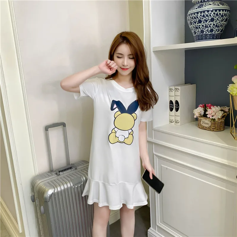 

2019 Summer Korean-style Loose-Fit Mid-length Short Sleeve T-shirt Women's New Style Dress Slimming CHIC Tops Fishtail Skirt