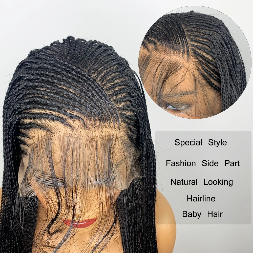 Price YYsoo Lace Front Wig 13x6 Long Braided Synthetic Wigs for Black Women Fully Hand Tied Braided Wig Heat Resistant Black Color