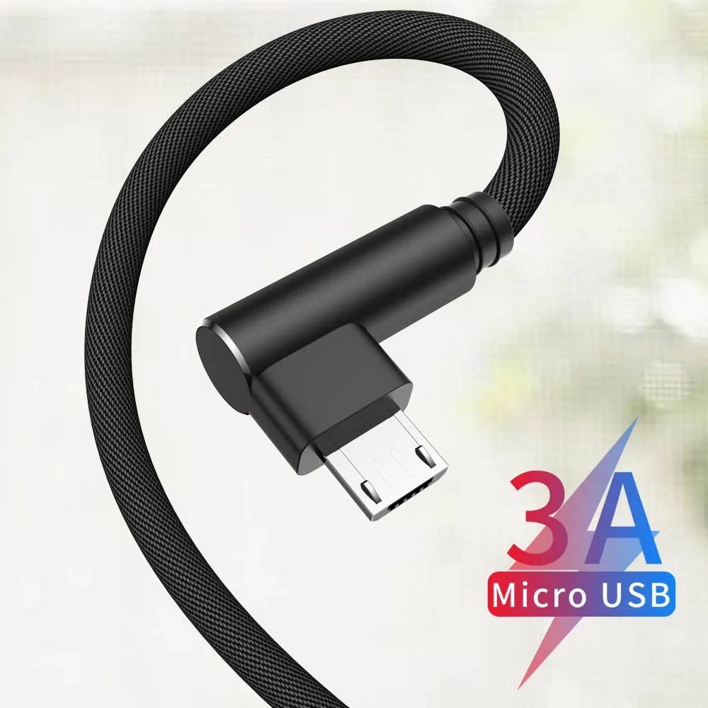 Micro USB Cable 90 Degree elbow Nylon MUSTTRUE 1m 2m 3m Fast Charging Charger Data cable for Samsung S7 Xiaomi Redmi LG Microusb