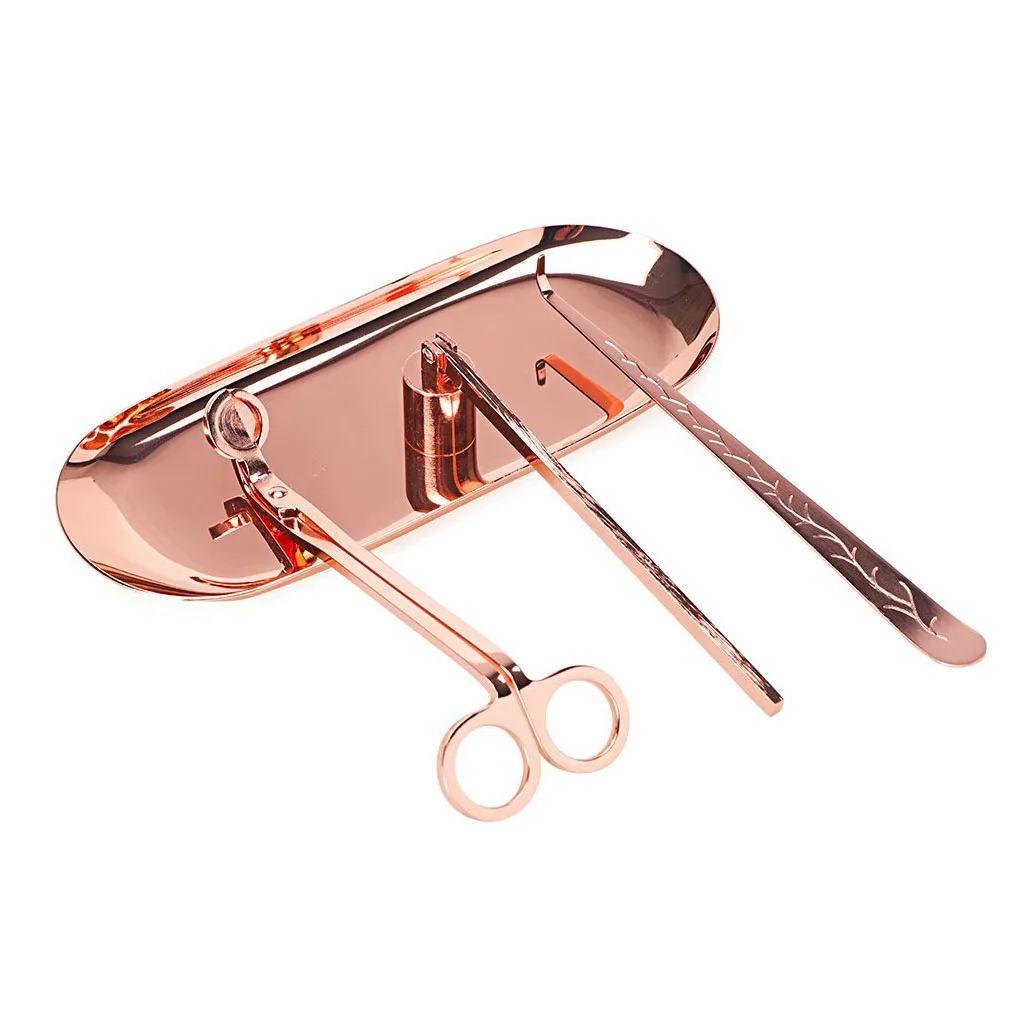 Rose Gold Набор аксессуаров для свечей, триммер для фитилей, Свеча для фитилей, насадка для свечей, поднос для хранения свечей, 4 упаковки, набор для ухода за свечами, подарок для свечей - Цвет: Rose Gold