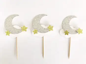 

Moon Cloud star Cupcake Toppers Moon Toppers Glitter Toppers Star Picks Moon Picks