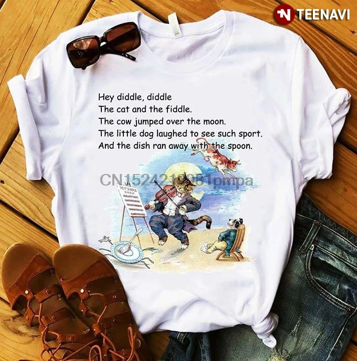 Men T Shirt Nursery Rhyme Hey Diddle The Cat and the Fiddle Cow Jumped Over Moon Women tshirts |