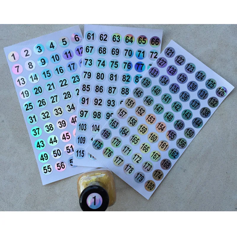 Etiquetas adhesivas láser a prueba de agua para manualidades, esmalte de uñas pintalabios, etiquetas con números de Color, suministros escolares y de oficina, Número 1-300