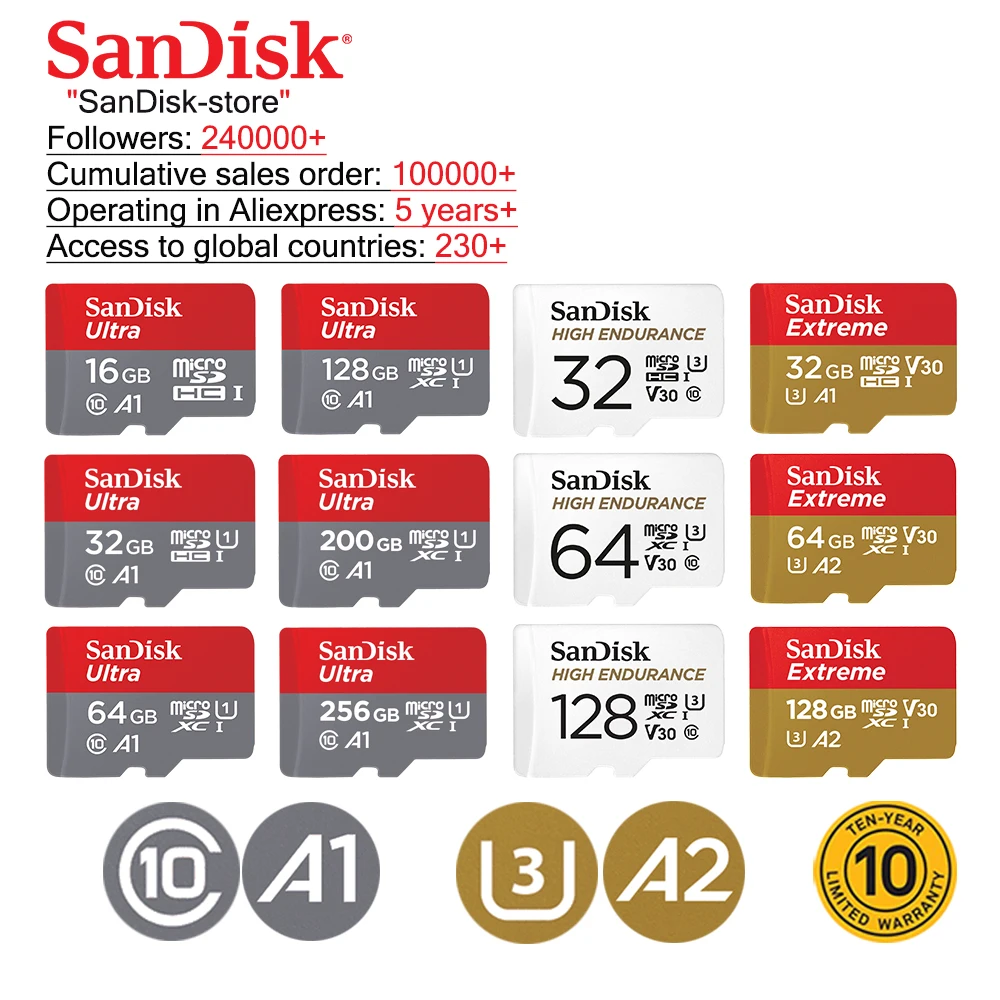 Sandisk 100% Оригинальная карта памяти 16 ГБ 32 64 Гб 128GB100mb/s UHS-I TF Micro SD класс 10 Ultra SDHC SDXC