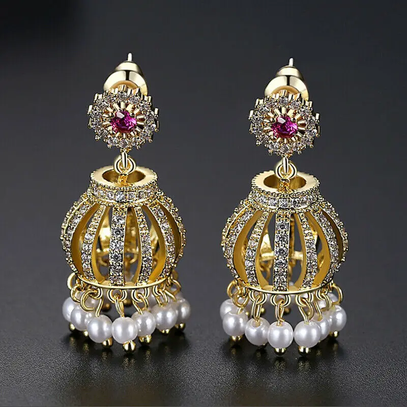 Индийские женские серьги Jhumka Jhumki, циркониевые колокольчики, висячие серьги, этнические, праздничные ювелирные изделия, подарок на Рождество