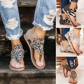 

Women Sandals Women Retro Leopard Zip Flip-flop Sandals Large Size Arch-support Flat Comfy Breath Summer Shoes Sandals