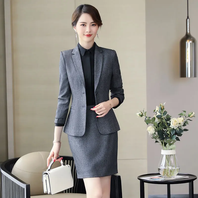 Комплект из 2 предметов, Женский блейзер с длинным рукавом и штаны или юбка, офисная одежда, черный деловой костюм, Женская рабочая одежда