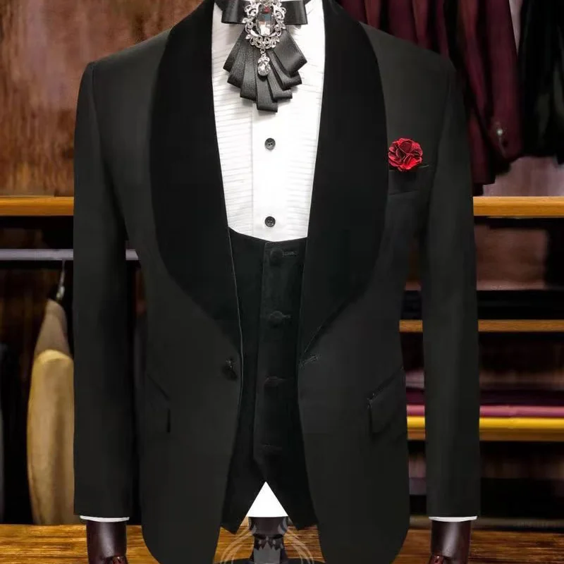 wedding Men Suits Italian Style Blue Cotton groom party marriage Suits Three pieces Blazers pants terno masculino slim fit