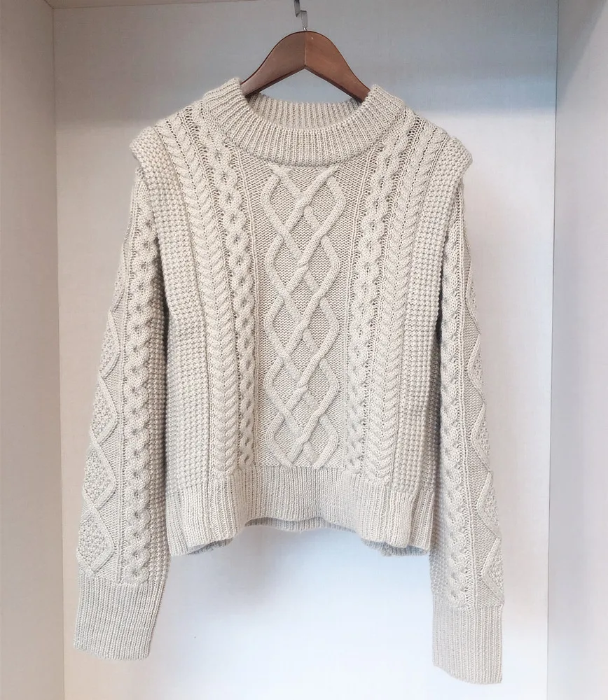 Винтажный вязаный свитер с круглым вырезом из двух частей, шерстяной вязаный пуловер, Топ