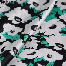 Белый цветок черный шелк ткань стрейч Атлас натуральный шелк спандекс ткани для платья шириной 108 см 19momme