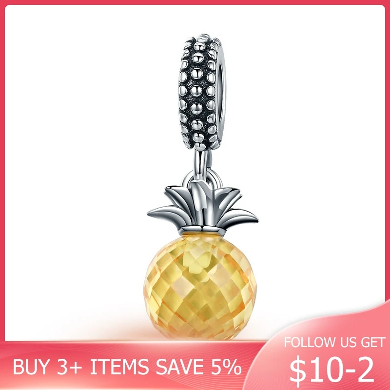 

CodeMonkey 925 Sterling Silver Summer Yellow Crystal Pineapple CZ, Pendant Beads fit Charm Bracelet DIY Jewelry Gift CMC150