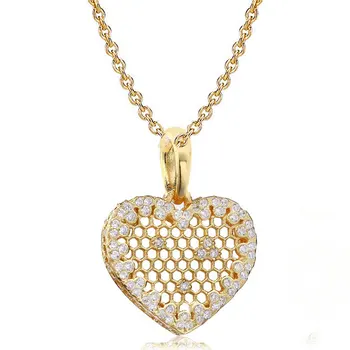 

New 925 Sterling Silver Necklace Openwork Gold Color Shine Honeycomb Lace Necklace For Women Wedding Gift Diy Jewelry