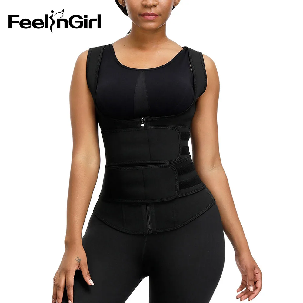 

FeelinGirl Waist Trainer Vest 9 Steel Bones Sauna Sweat Slimming Belt Adjustable Waist Cincher Shapewear Tummy Control Girdle