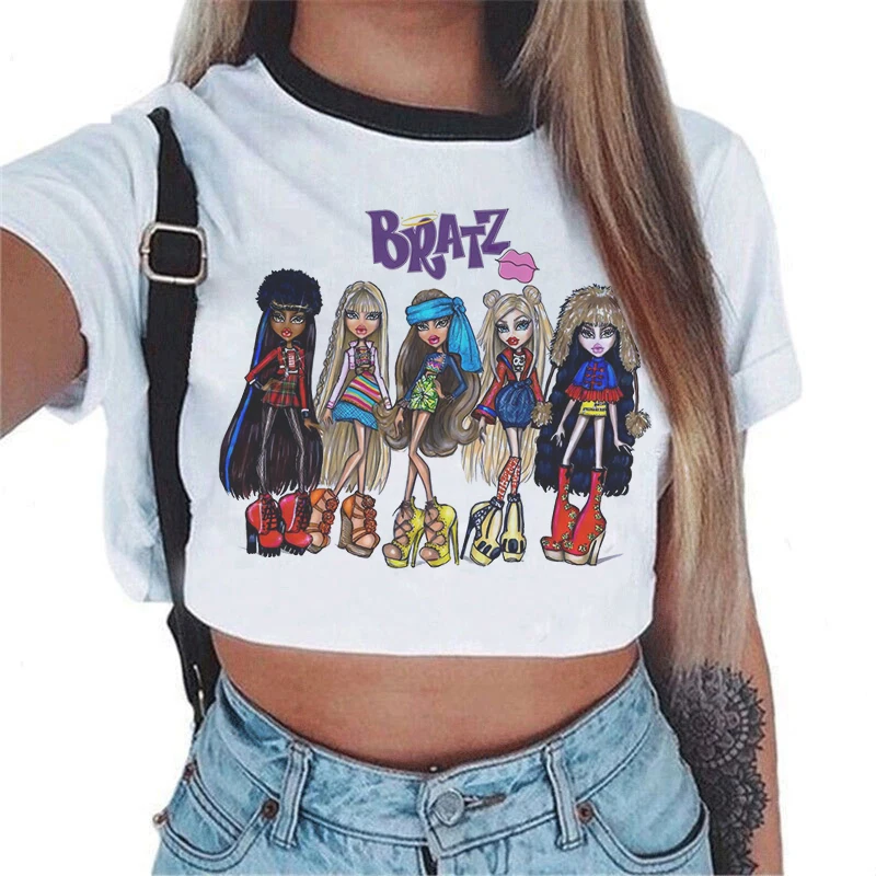 Футболка Bratz Женская короткая с мультяшным рисунком в стиле Харадзюку уличная