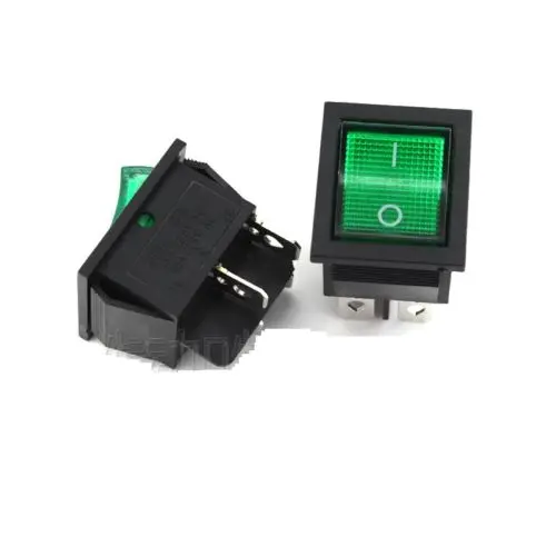 5Pcs Green Lamp 4 Pin ON/OFF 2 Position DPST Rocker Switch 16A/250V KCD4-201 diy electronics | Электронные компоненты и