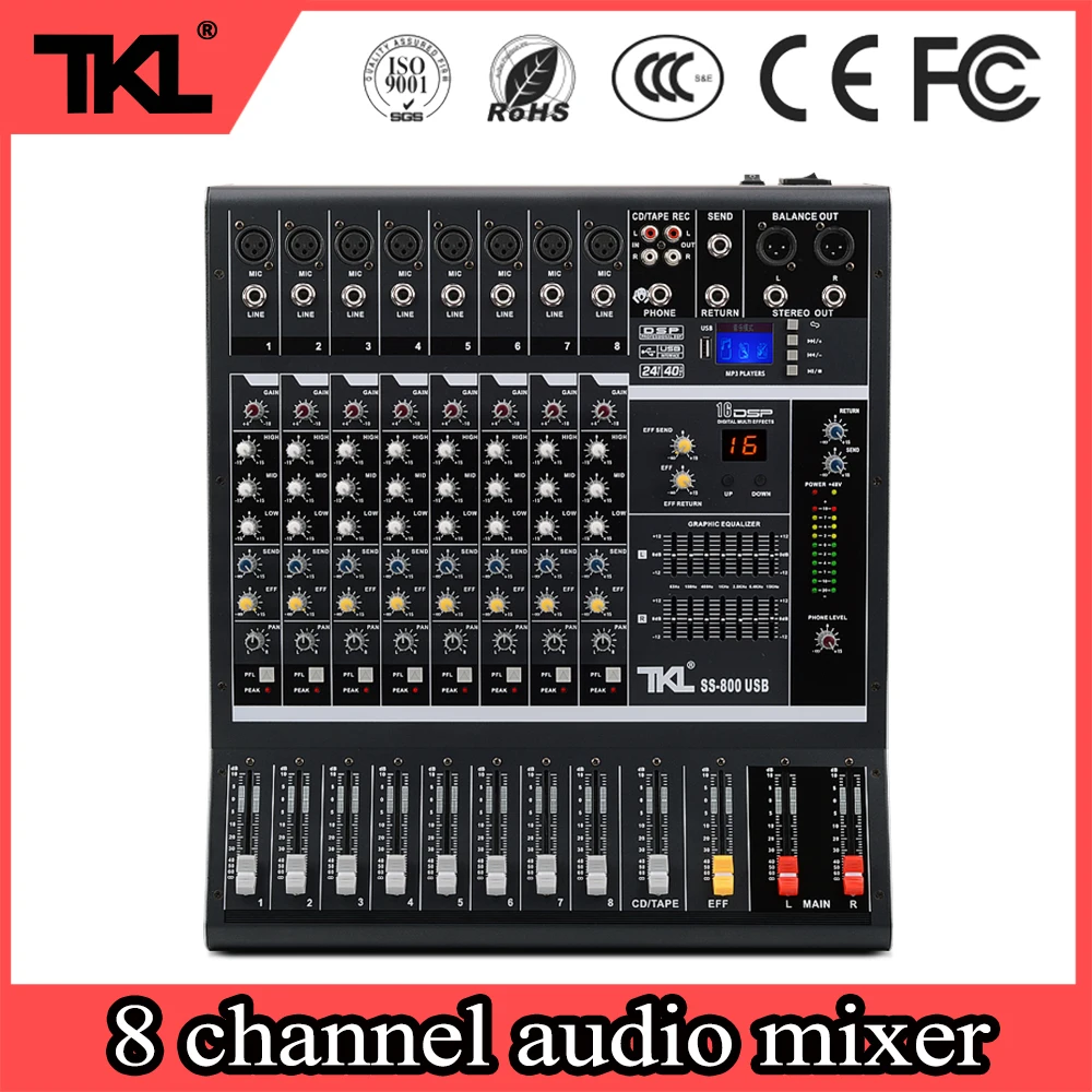 TKL 8 채널 전문 오디오 믹서 USB SS800 블루투스 mp3 믹싱 콘솔, 무대 dj 믹서