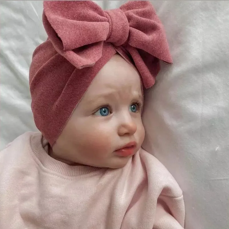 Solid Color Big Bowknot Cap Soft Elastic Stretchy Hats for Newborn Baby Toddler Beanie Infant Bonnet Photography Props | Детская одежда
