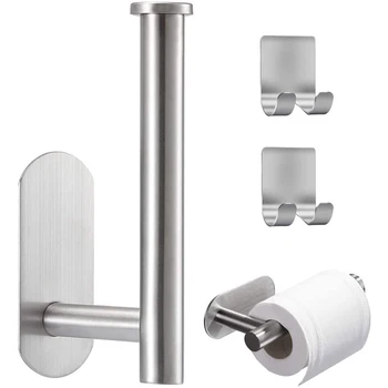 

Adhesive Toilet Paper Holder with 2 Adhesive Hooks, Self Adhesive Toilet Roll Holder for Bathroom Kitchen Stick on Wall