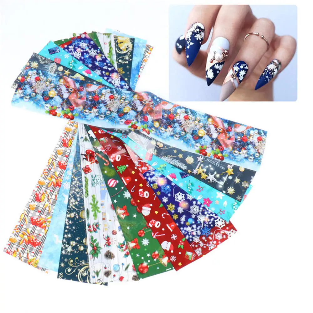 

Nail Stickers 10Pcs/set Christmas Foil Winter Hexagon Snowflake Gift Bells Nail Wraps Nail Art Decorations Polish Decal Manicure