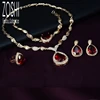 Women's Jewelry Set Wedding Party Water drop Red CZ Crystal Necklace Earrings Bracelet Ring High Quality Indian Gold Jewelry Set ► Photo 3/6