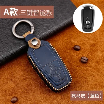 

Leather Car Key Case Cover for Ford Fiesta Focus 23 MK2 MK3 Mondeo MK4 Ecosport Kuga Escape Explorer Ranger Ring