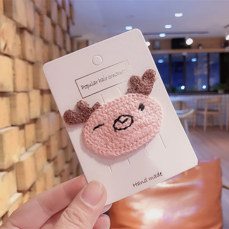 Pink wool deer Рождественская вязаная детская заколка для волос с мультяшным рисунком, заколка для девочек, детская заколка для волос, праздничные волосы, аксессуары - Цвет: Pink wool deer
