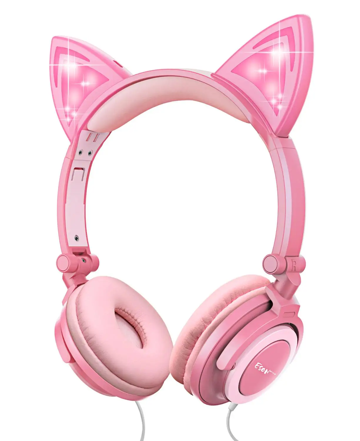Esonstyle Kids Headphones Over Ear with LED Glowing Cat Ears Safe Wired Headsets 85dB Volume Limited Headphones For Kids Gift