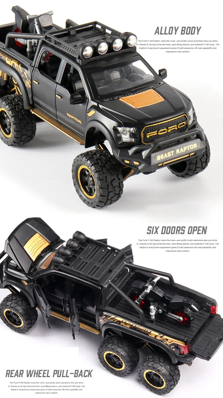 Hot 1:28 scale wheels Ford F150 Raptor metal model with light and sound Pickup truck diecast car pull back alloy toy collection