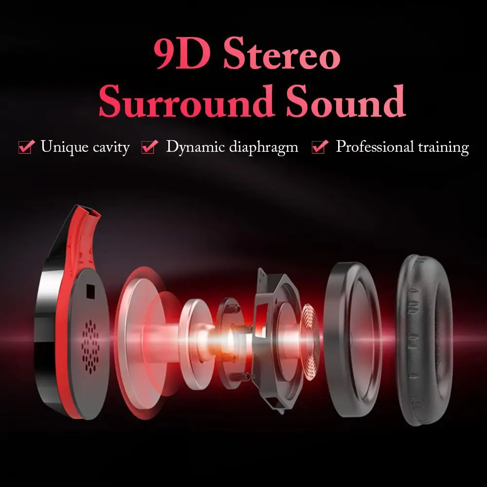 T5 9D Surround Sound Bluetooth 5 0 Wireless Headset In ear HiFi Noise Canceling Gaming Headphone With Microphone Support TF Card