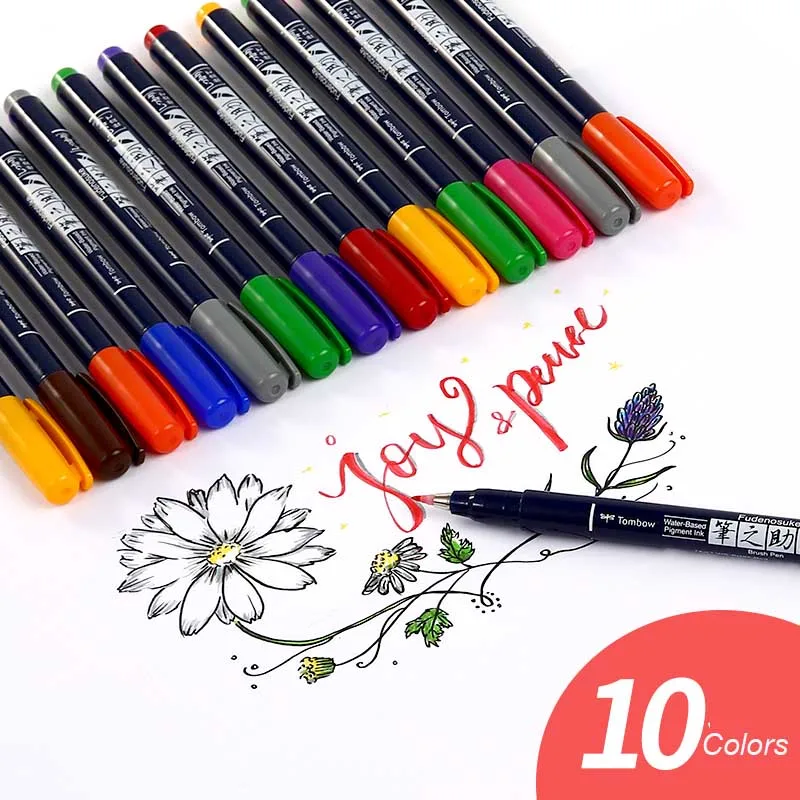 Набор фломастеров Tombow Fudenosuke Fude Brush 10 цветов | Канцтовары для офиса и дома