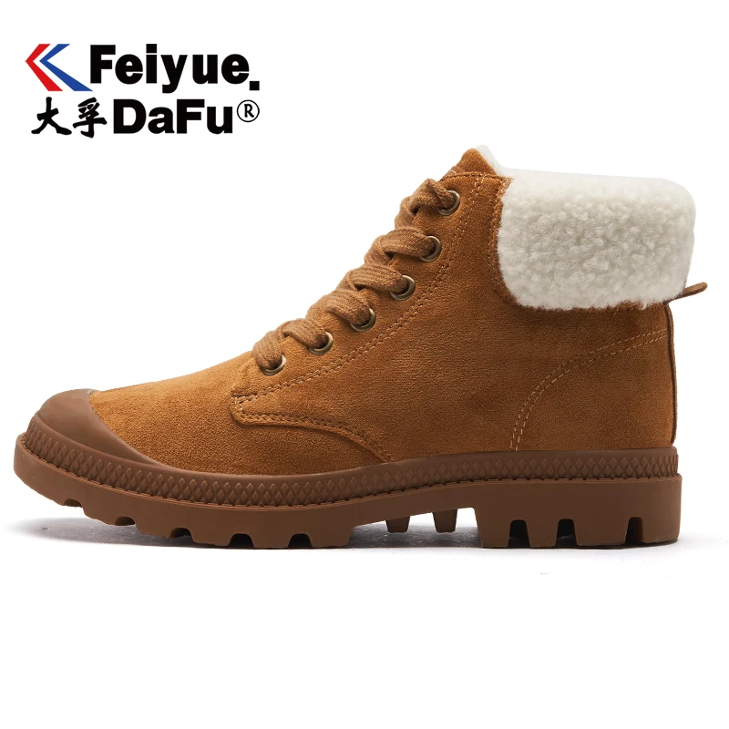 Feiyue зимние сапоги; теплые зимние плюшевые тапочки теплые 8601 Для женщин ботинки на шнуровке; сапоги с нескользящей подошвой; модные 3 цвета туфли на весну и осень, прочная, долговечная подошва