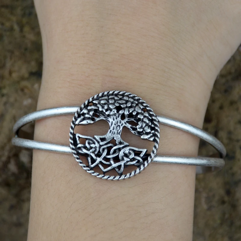 

Tree of Life Cuff Bracelet For Women Men Silver Metal Spirit Bangle Adjustable