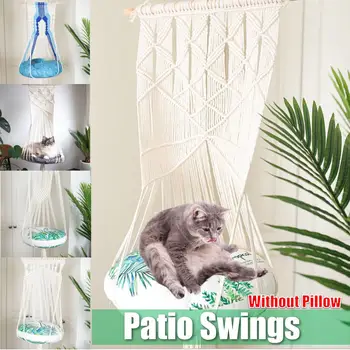 

Boho Cat Swing Cage Handmade Macrame Pets Support Nordic Pet House Cats Hanging Sleep Chair Seats Toy Four Seasons Available