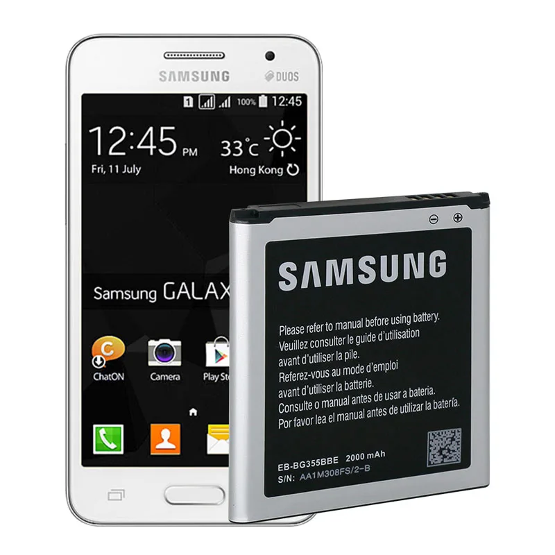 100% Оригинальный аккумулятор samsung для Galaxy Core 2 сменный G355 G355H G355M EB BG355BBE 2000 мАч с