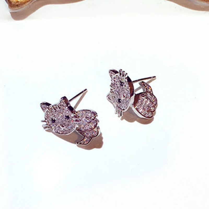 Cute Cat Exquisite Shine CZ Earring for Mujer Temperament Fashion Pave Inlaid Zircon Stud Earring Wedding Jewelry Accessories - Image 6