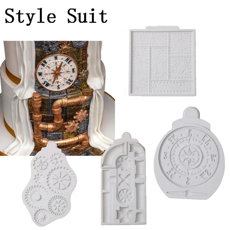 Style Suit SHENHONG компасы стимпанк силиконовые формы для торта помадный десерт границы украшения инструменты Gumpaste Fimo выпечки Плесень кондитерский лоток - Цвет: Style Suit