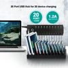 Sipolar multi 20 ports USB 2.0 charger hub with external 12V10A desktop power adapter for data syncs and phone tablets charging 2