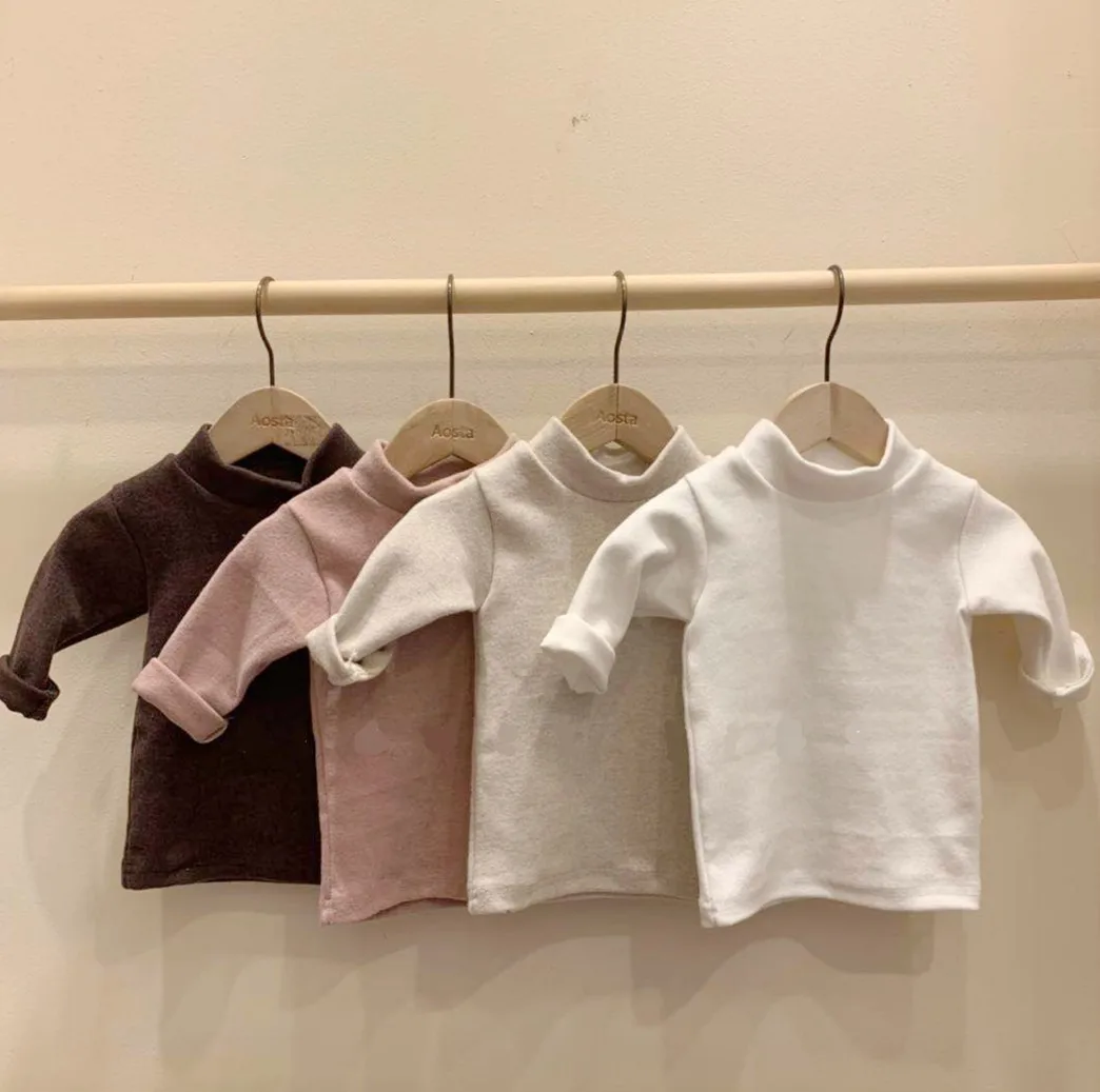 

Spring and Autumn Baby T-shirts Base Shirt Baby Pure Color Cotton Half-High Collar Long Sleeves All -Matching Top