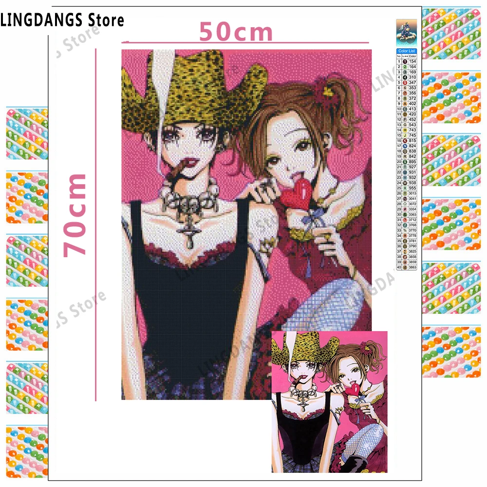 Алмазная живопись 5d сделай сам с черным камнем Постер аниме Нана японская манга
