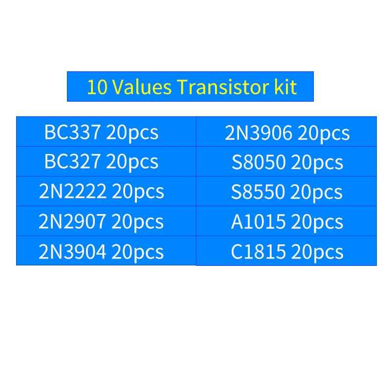 10 стоимость 200 шт. BC337 BC327 2N3906 2N2907 2N2222 2N3904 S8550 S8050 A1015 C1815 транзисторный набор коробка