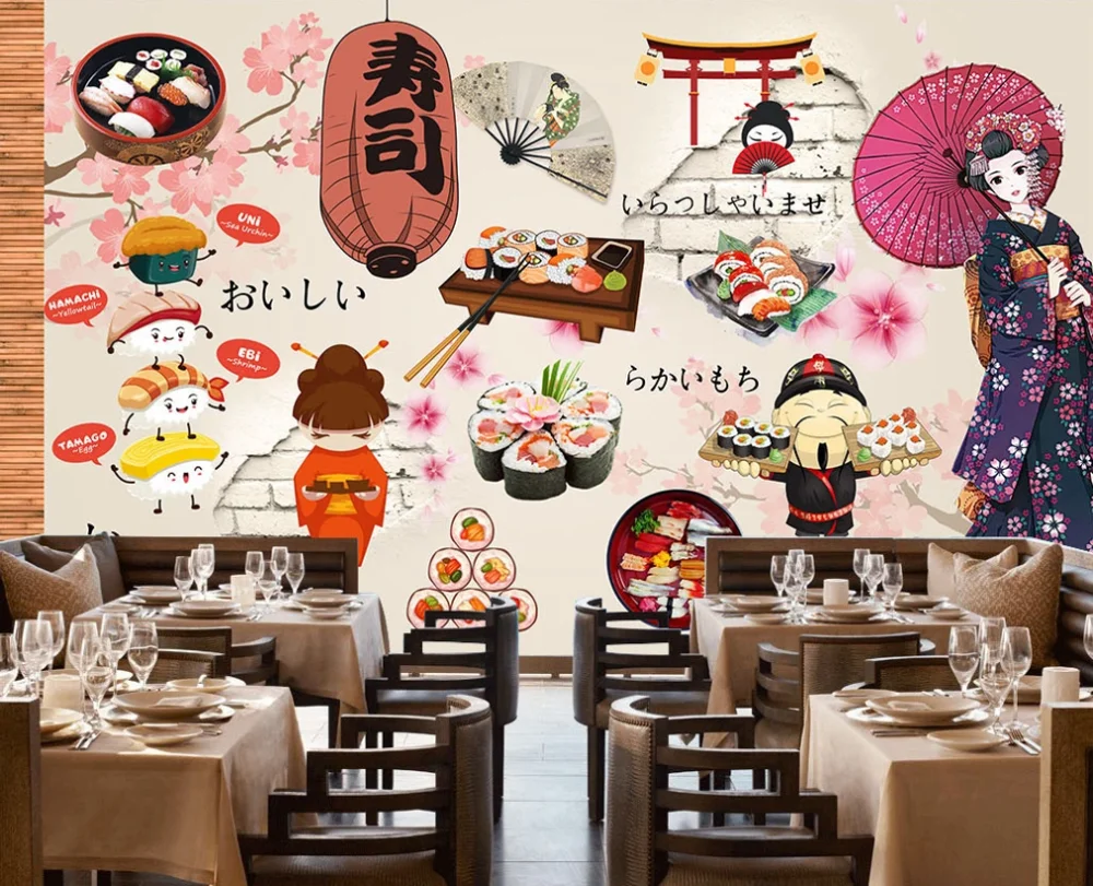 

Custom 3D photo wallpaper mural Japanese food sushi restaurant dining tooling background wall