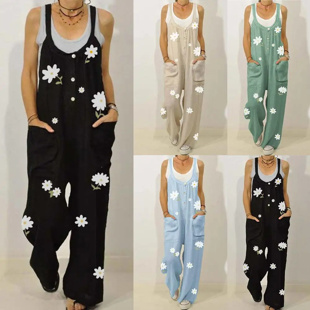Mono sin mangas con estampado Floral para mujer, peto con bolsillos con impresión Floral, ropa para mujer, ropa para mujer, 2020