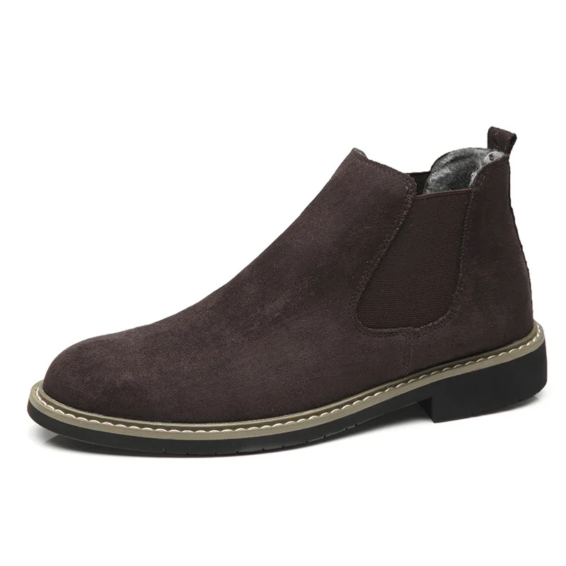 Winter Mens Shoes Casual High Ankle Chaussure Homme British Fashion Boots Men Slip on Pu Leather Chelsea Boots Gentlemen - Цвет: brown