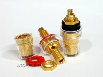 

2pcs CMC 858-S-G 24K Gold Plated Brass Speaker AMP Short Binding Post HiFi Banana Jack Connector Socket Panel Chassis Mount