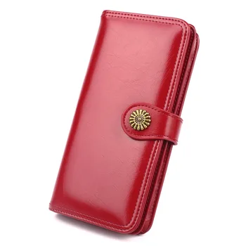 

Ultra-thin Oil Wax Leather Wallet Women's New Multi-card Mobile Phone Bag Long Oil Leather Bill Holder Portafoglio Donna Fashion