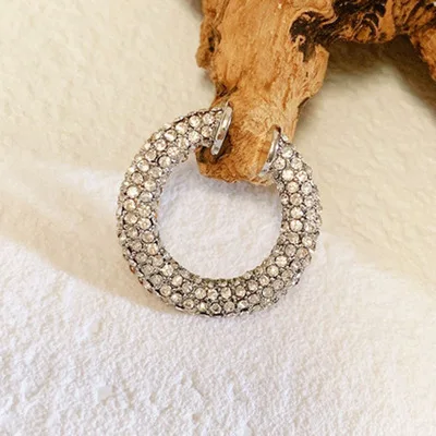 HUANZHI New Rhinestone Crystal Geometry Circle C Shape Metal Opening Ear Bone Clip Dual Use Ring for Women Men Girls Party - Цвет основного камня: F