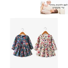 Рубашка для девочек на весну-осень, детское платье, детское платье с длинными рукавами и цветочным принтом, 12,07