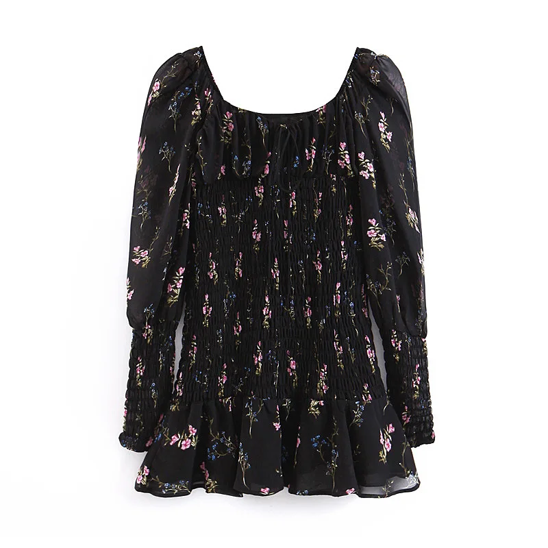 

2019 Summer New Style WOMEN'S Dress Versitile Fashion Slim Fit Slimming Puff Sleeve Elastic Tube Top Floral Printed Dress